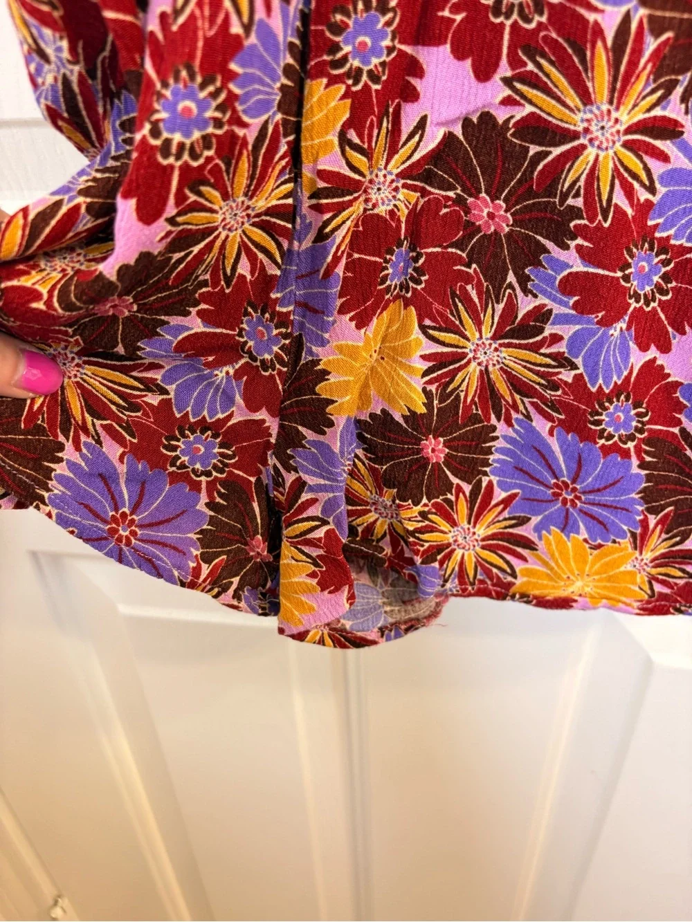 Lush Purple Yellow Floral Ruffle Strap Romper Boho Festival Medium